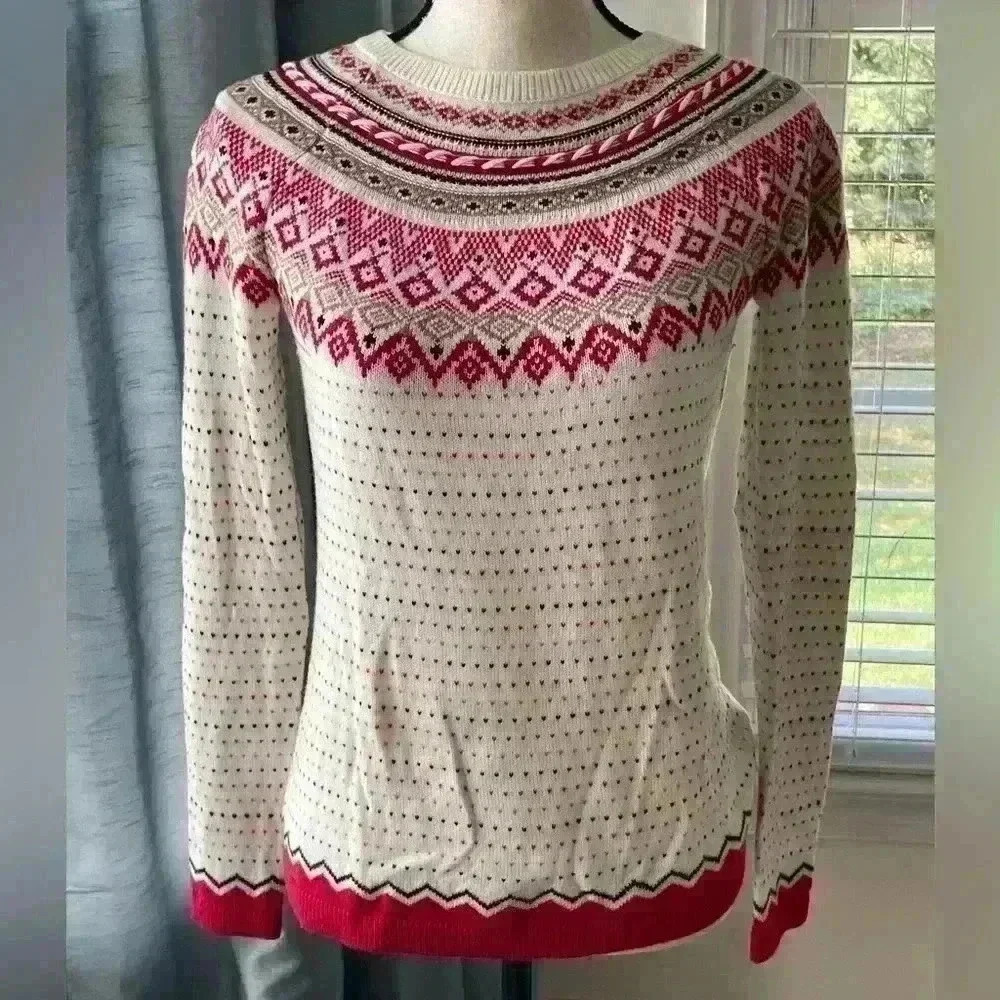 Talbots XS Women’s Sweater Fair Isle Red White